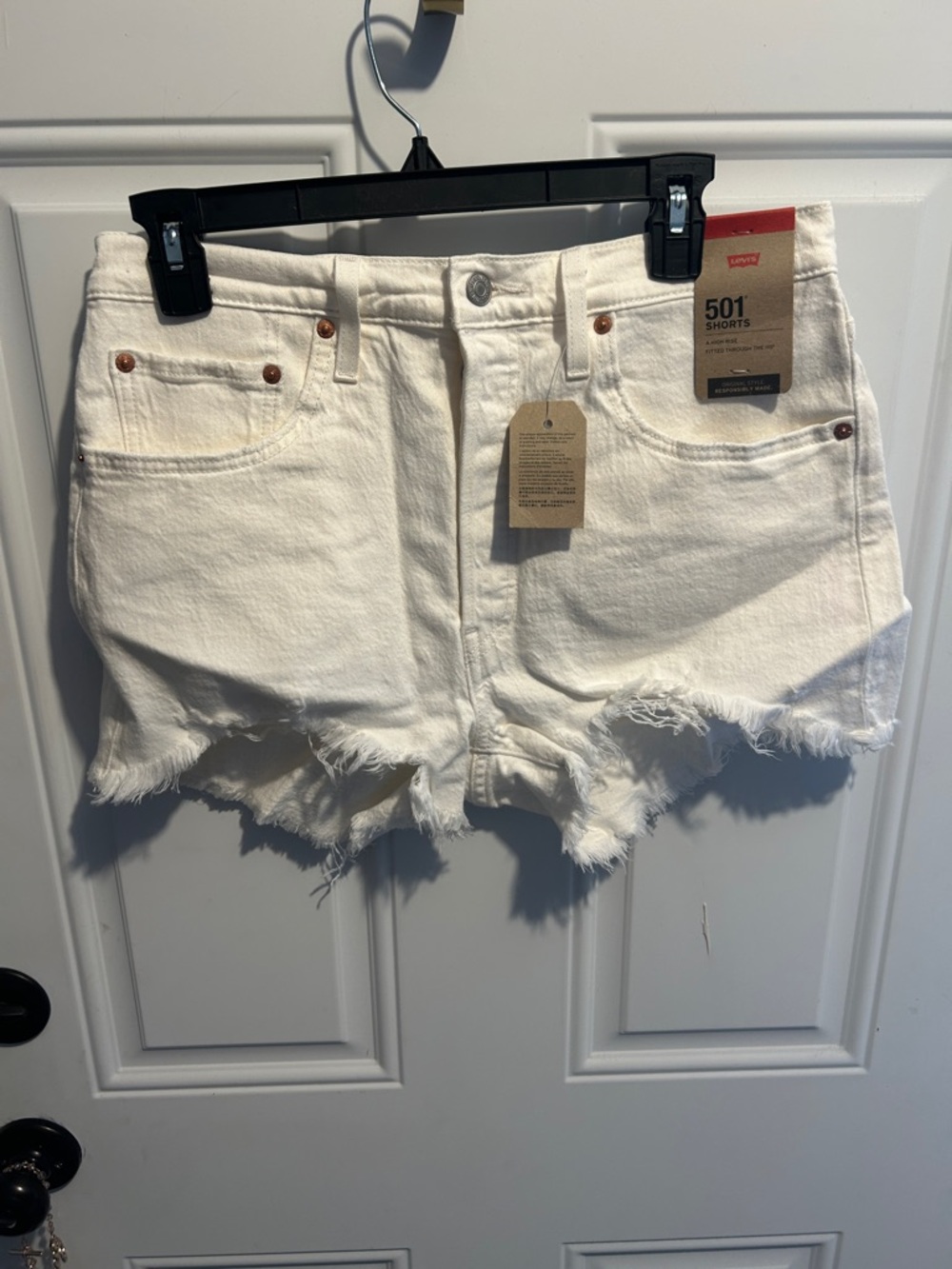Levi's White 501 High-Rise Cutoff Jean Shorts with Frayed Hem